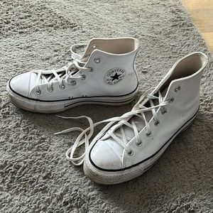 White Leather Platform Converse All Stars